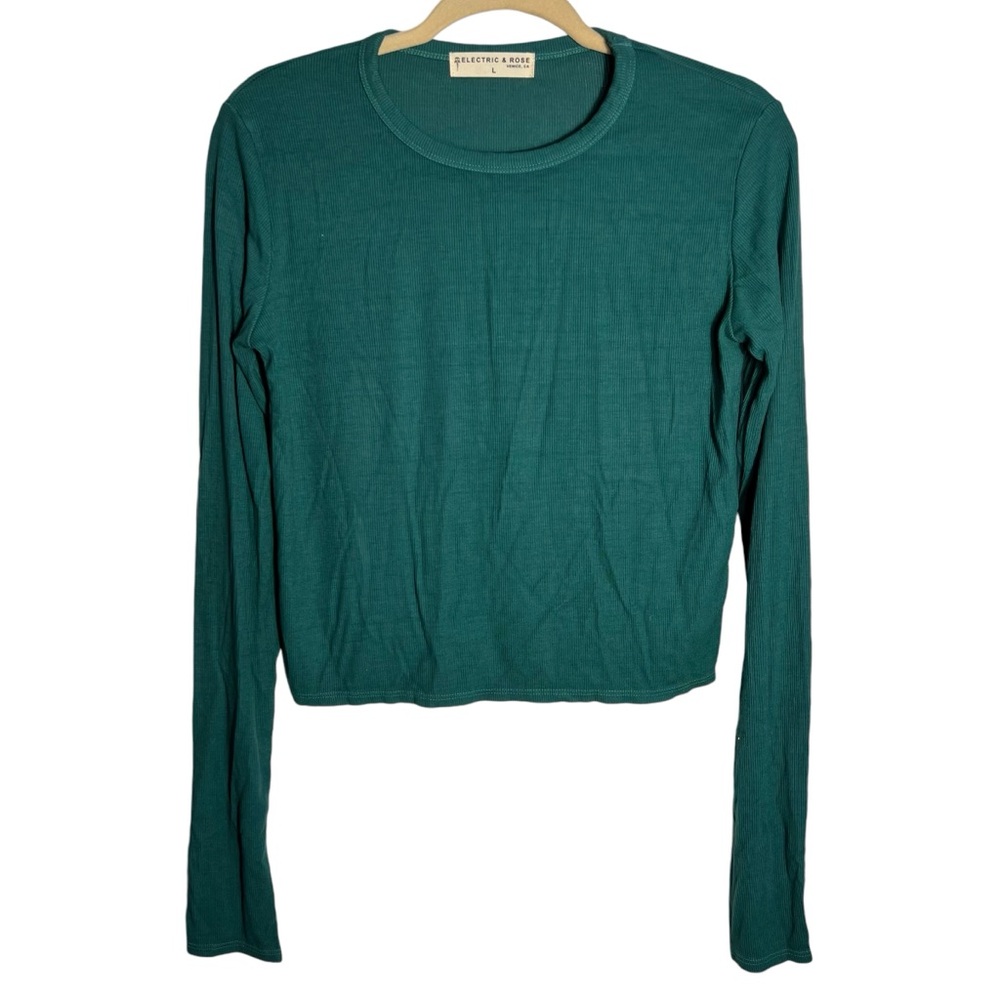 Electric & Rose Green Ribbed Long Sleeve Long Sleeve Shirt, Large